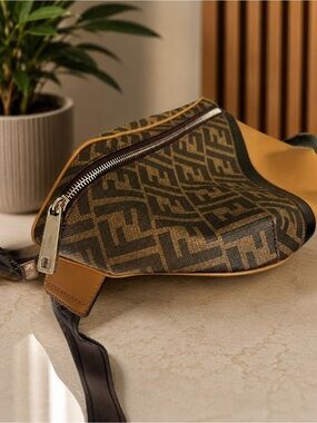 Fendi FF Logo Belt Bag in Brown and Tan
